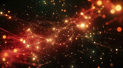 Poster - Abstract Light Particles and Lines in Motion with Warm Tones