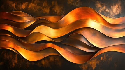 Poster - Abstract Waves of Copper and Bronze in a Fluid Artistic Design