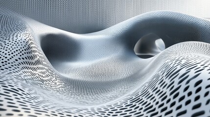 Poster - Abstract Gray Wave Pattern with Dots and Curves in Dynamic Flow