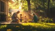 © ALIS ST - Family Gathering in Beautiful Backyard During Sunset with Children