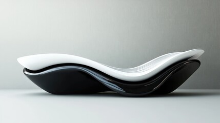 Poster - Sleek and futuristic obsidian podium with smooth white wavy lines, perfect for an empty product display.