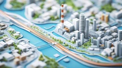 Poster - Topographic map with a highlighted route leading from local resources to a central factory, symbolizing an optimized, short supply chain for efficient distribution.