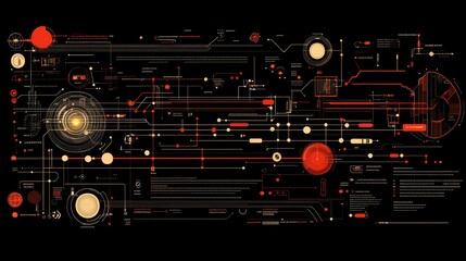 Poster - Abstract Futuristic Technology Interface Design Red Orange Black Digital HUD Cyberpunk SciFi Background