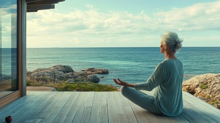 Wall Mural - Tranquil Meditation by the Sea at a Coastal Shaded Retreat