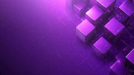 Poster - Abstract Purple Geometric Cubes Digital Technology Background Design