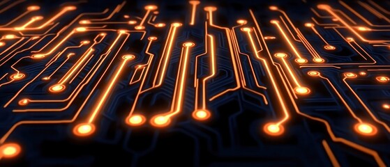Poster - Close-up of illuminated circuit board with intricate glowing patterns