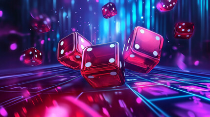 Poster - Red neon rectangle frame banner with light glow background. Led line electric signboard for game or casino. Abstract cyber shine template design. Futuristic party signage for modern music club