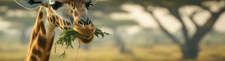 giraffe eating in wildlife