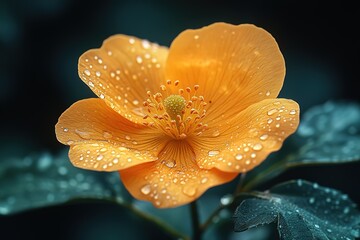 Wall Mural - Orange blossom glistening with dewdrops Macro shot capturing the freshness and delicate detail of this vibrant flower Nature's beauty shines