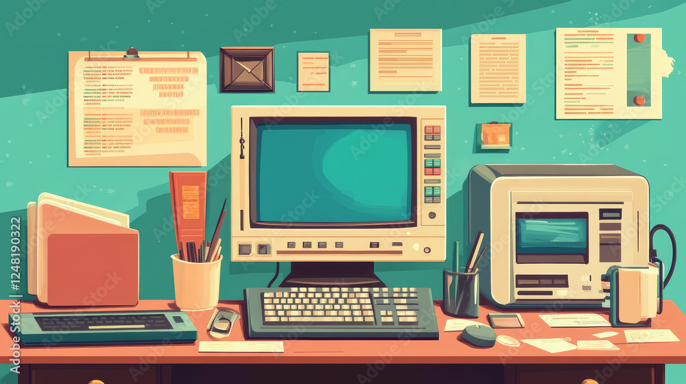 Social media posters template with retro desktop computer interface ...