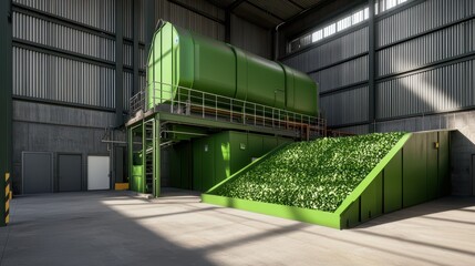 Aufkleber - a modern industrial facility featuring green equipment and a ramp, emphasizing sustainability and ec