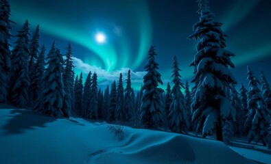 moonlit snowy forest with northern lights 4k 4k wallpaper background abstract wallpaper modern desig