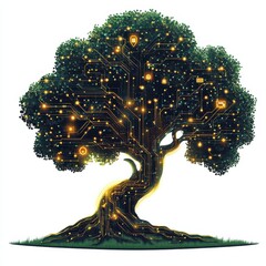 Poster - Digital tree of life merging nature and technology in a futuristic environment