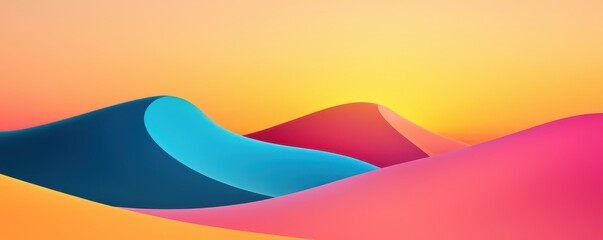 Aufkleber - A vibrant landscape of rolling waves in shades of blue, pink, and orange, capturing a serene sunset atmosphere.