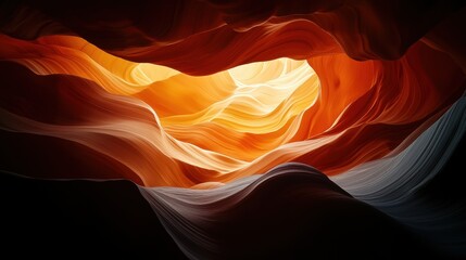 Poster - A stunning view of waves of red and orange rock formations illuminated by light, creating a dramatic and captivating natural landscape.
