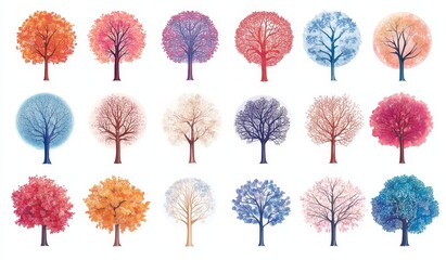 colorful seasonal trees collection; nature design, website