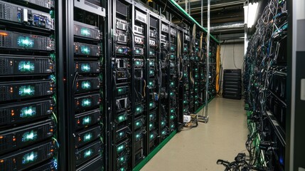 Poster - Data center, rows of server racks for cloud computing infrastructure