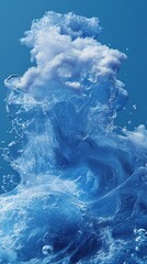 Poster - Beneath the surface, a captivating wave dances and flows, showcasing frothy bubbles and textured currents in a spectrum of blue, evoking a serene aquatic environment