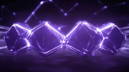 Poster - Abstract Purple Cubes Glowing Energy Network Digital Art Background