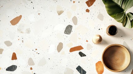 Poster - Delicate white terrazzo pattern features warm earthy tones and soft colors, creating a calming backdrop. Perfect for contemporary decor, it enhances the tranquility of any area