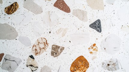 Poster - This terrazzo design showcases a rich array of earthy tones and soft colors, creating a sophisticated ambiance. Ideal for enhancing contemporary spaces with a neutral backdrop