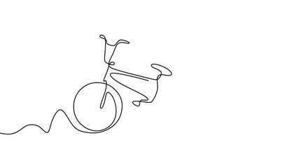 Continuous line drawing animation of bicycle. A Mountain bike isolated on white background. Animation video