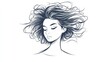 © Ginama - Elegant line drawing of a serene woman with flowing hair, evoking tranquility and beauty
