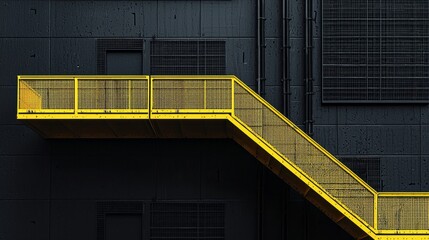 Aufkleber - A striking contrast of colors defines this modern architectural masterpiece featuring vibrant yellow metal balconies attached to a sleek black building