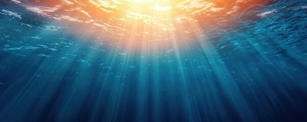 Poster - A serene underwater scene with sunlight filtering through the water, creating a beautiful display of light and shadows in shades of blue.