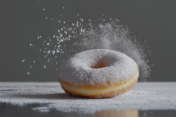 Poster - Powdered sugar falling onto a delicious looking ring donut