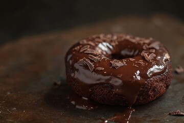 Wall Mural - Delicious chocolate doughnut covered in glaze and chocolate flakes