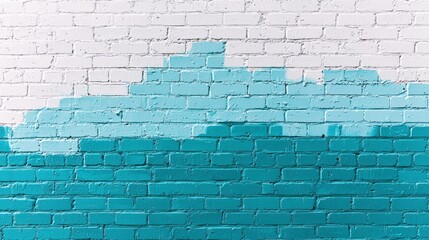 Poster - A vibrant teal and white brick wall serves as a unique backdrop, showcasing an abstract gradient design. This captivating canvas inspires artistic expression in various creative spaces