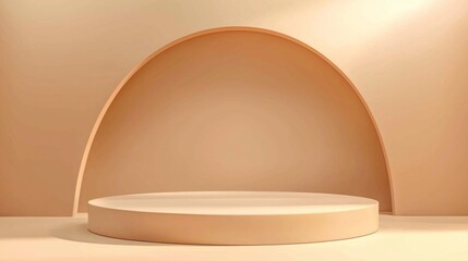 Aufkleber - A warm, inviting backdrop featuring smooth curves and a round platform enhances product visibility. The soft brown tones create a serene atmosphere for creative displays at any event or studio