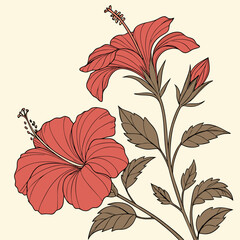 Sticker - Botanical pink or red hibiscus flower vector design