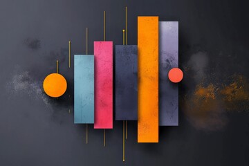 Poster - Abstract geometric shapes and vibrant colors create modern art composition on dark textured background