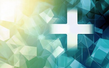 Poster - Abstract background with geometric shapes and a prominent medical cross symbol, representing health, care, and wellness in modern design visuals