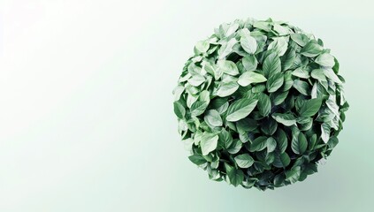 Poster - A Lush Green Sphere Composed of Fresh, Vibrant Leaves on a Soft Pastel Background for Nature and Eco-friendly Concepts