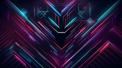 Poster - Colorful abstract geometric patterns, vibrant neon lights creating dynamic depth, digital art suitable for tech-themed projects.