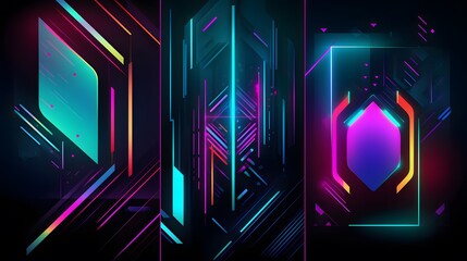 Poster - Abstract neon lights, vibrant hues of blue and purple creating a futuristic digital landscape, perfect for tech designs.