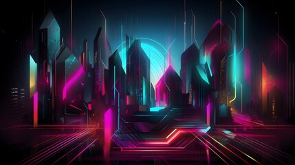 Poster - Brightly lit abstract scene, vibrant colors and glowing shapes, conveying a futuristic and energetic atmosphere, perfect for creative projects.
