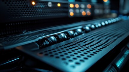 Poster - Close-up of Data Center Equipment: Server Racks and Network Infrastructure