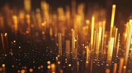 Poster - A vibrant, abstract image showcasing golden vertical lines against a dark background, capturing a sense of depth and dynamic movement.