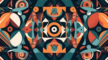 Poster - Abstract geometric design, vibrant colors and intricate patterns, suitable for modern decor or digital backgrounds.