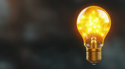 Poster - Bright Energy Concept with Glowing Light Bulb Representing Ideas and Creativity in a Dark Background
