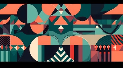 Poster - Abstract geometric art design, colorful shapes and patterns, modern aesthetic suitable for creative projects or backgrounds.