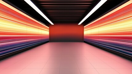 Poster - A vibrant, abstract corridor with striking red and blue lighting creates a dynamic visual effect, emphasizing depth and modern design.