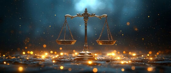 Poster - Balanced Scales of Justice Symbolize Corporate Ethics and Legal Compliance in Creative Infographic