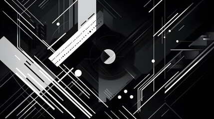 Poster - Abstract geometric design, dynamic black and white shapes, modern artistic composition, suitable for tech or creative themes.