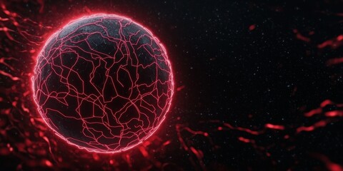 Aufkleber - A glowing, red spherical object surrounded by intricate lines, set against a dark background, evoking a sense of energy and motion.