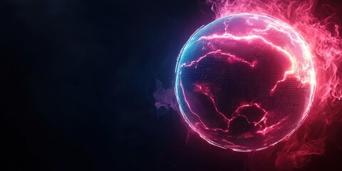 Aufkleber - A glowing, abstract sphere surrounded by vibrant pink and blue energy, set against a dark background, suggesting a futuristic or cosmic theme.